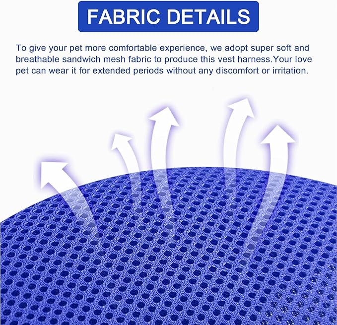 Vest Harness Leash Set for Small Dog Large Cat, Upgraded Escape Proof Adjustable Jacket with Lead for Puppy Fat Cat Outdoor Walking, Soft Breathable Mesh Coat with Reflective Strip XL Klein Blue