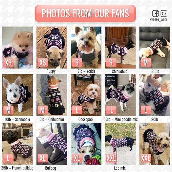 KYEESE Dog Sweater for Medium Dogs Fall Winter for Girl Dogs Clothes Warm Pet Coats with Leash Hole Pullover Dog Sweater Dress Knit Turtleneck Pet Sweater with Snow Flake Pattern, Navyblue, XX-Large