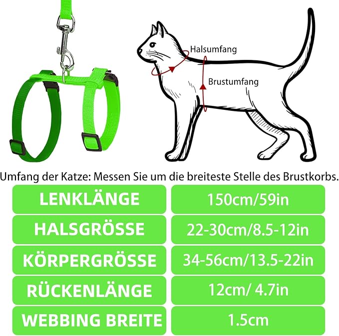 PUPTECK Adjustable Cat Harness and Leash Set Escape Proof Kitten Strap Collar for Walking Travel, Green, M