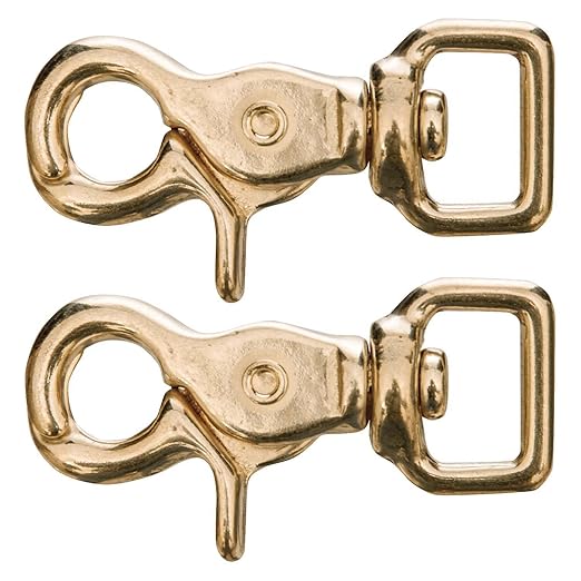 Jeffers Solid Brass Trigger Snap with Square Swivel Eye – Heavy Duty Zinc Plated Clip for Tack, Dog Leash, Rope, Horse Tack, Farm, Pet, Backpack, Hardware, Home Use - Brass A, 3/4" - 2 Pack