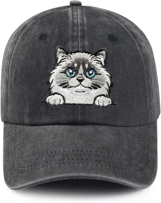Black Cat Hat,Ragdoll Cat Embroidered Adjustable Cotton Baseball Cap for Men Women,Gifts for Cat Lovers