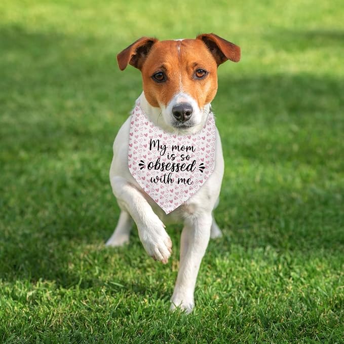 My Mom is So Obsessed with Me Mothers Day Dog Bandana Family Funny Cute Pet Dog Cat Bandana Scarf, Puppy Dog Scarf Bibs Accessories for Pet Birthday Gift - Red Plaid