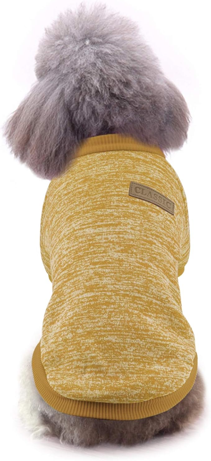 Idepet Pet Dog Classic Knitwear Sweater Fleece Coat Soft Thickening Warm Pup Dogs Shirt Winter Pet Dog Cat Clothes Puppy Customes Clothing for Small Dogs(M,Yellow)