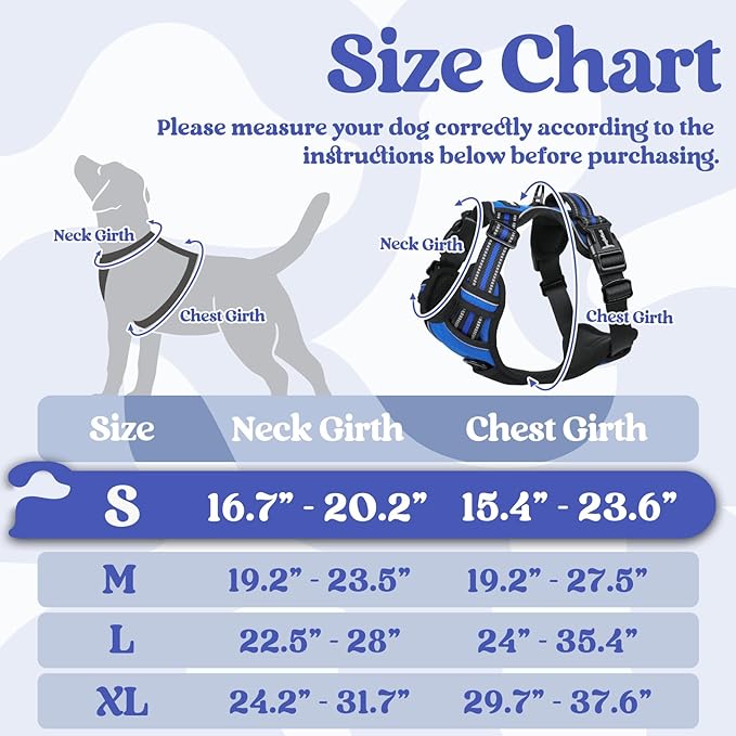 rabbitgoo Dog Harness Small Sized, No Pull Pet Harness with 3 Buckles, Adjustable Soft Padded Vest with Control Handle, Walking Reflective Pet Vest for Small Dogs, Blue, S