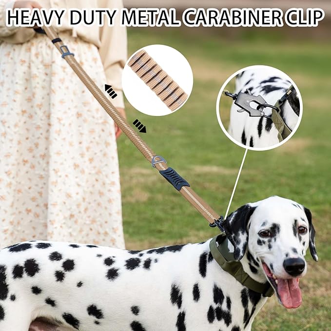 Heavy Duty Tactical Dog Leash, 4-6FT Shock Absorbing Tactical Leash with 2 Padded Handles, Metal Carabiner Clip,Car Seatbelt, Reflective Heavy Duty Leashes for Medium Large Dogs (Brown)