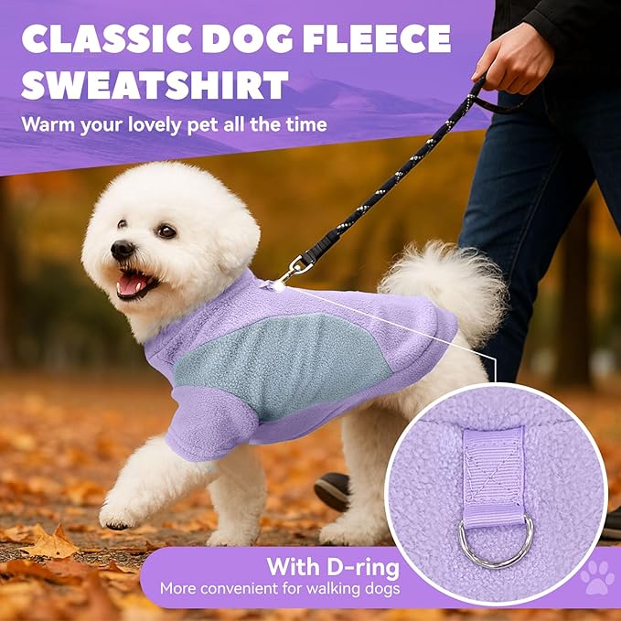 Small Dog Sweater with Leash Ring Soft Warm Fleece Fall Winter Dog Clothes Cute Cat Apparel Puppy Sweaters Classic Pullover Doggy Sweatshirts Chihuahua Costumes Cat Outfits(Purple,M)