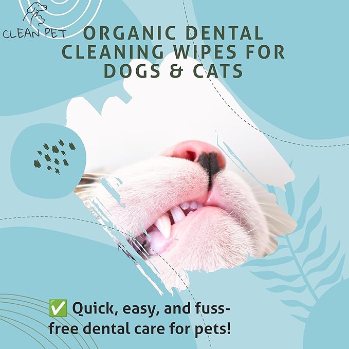 Organic Dog & Cat Dental Wipes - Vet Recommended Finger Toothbrush Wipes for Teeth Cleaning - Natural Plaque & Tartar Remover, Fresh Breath, Dual Textured - 50 Count