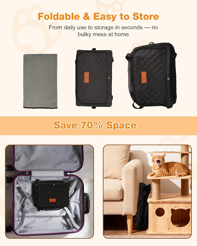 PETUX Airline Approved Cat Carrier for Small Cat - 16" x 10" x 9.5", Double Anti-Escape, Collapsible, Underseat, Under 10 lb with Removable Snack Bag, Safety Buckle, Leash - Ideal for Travel - Grey