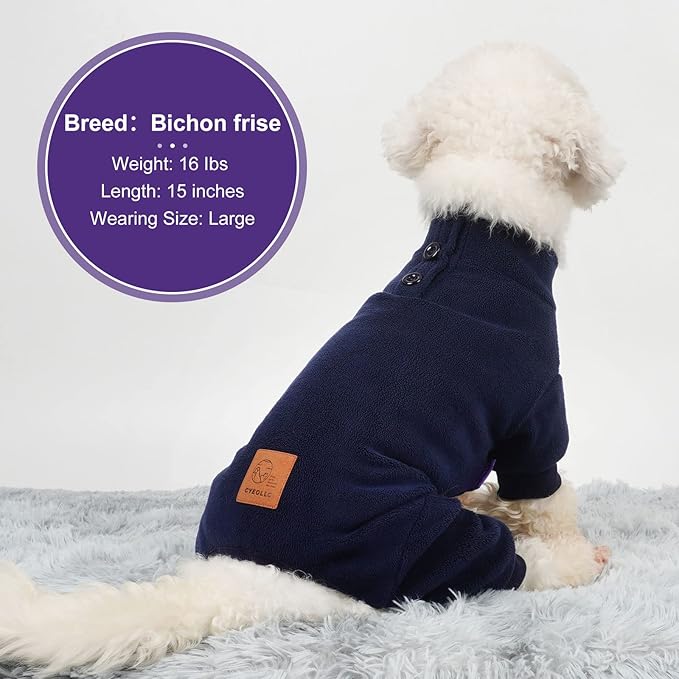 cyeollo Dog Pajamas Warm Dog Coat for Cold Weather Stretchy Soft Doggie Onesie, Winter Pet Clothes Jumpsuit for Small Dogs Pet Apparel, Navy S
