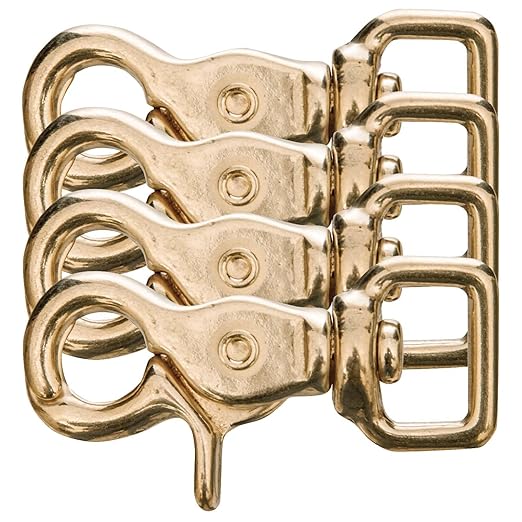 Jeffers Solid Brass Trigger Snap with Square Swivel Eye – Heavy Duty Zinc Plated Clip for Tack, Dog Leash, Rope, Horse Tack, Farm, Pet, Backpack, Hardware, Home Use - Brass A, 5/8" - 4 Pack