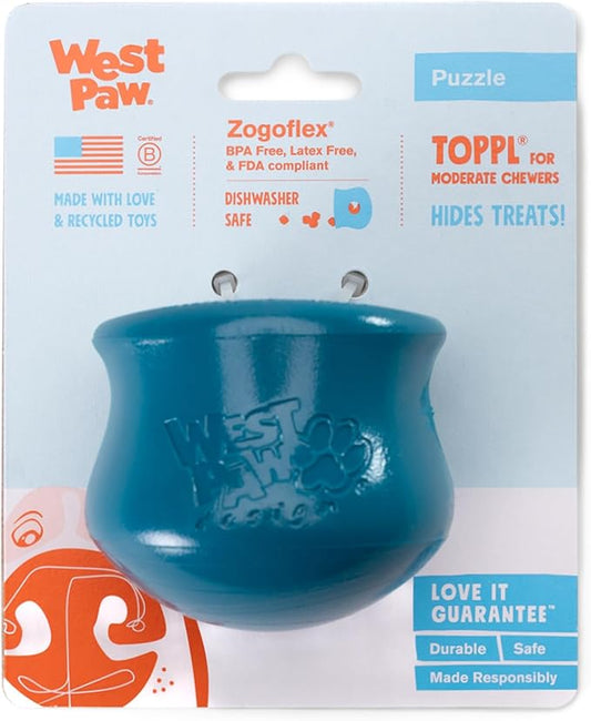 WEST PAW Toppl Durable Dog Treat Puzzle Toy for Small to Medium Dogs- Engaging Interactive Chew Toy for Mental Stimulation, Slow Feeding- Quarter Cup Capacity - River Blue, Small