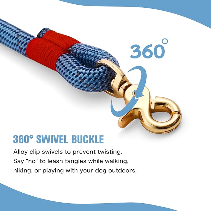 Nylon Rope Dog Leash Reflective, Handmade Braided Strong Dog Lead, Heavy Duty Rope Leash for Medium Large Dogs (5 FT - 3/5" Blue)