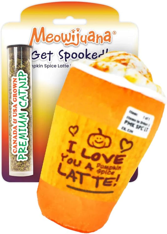 Meowijuana Refillable Cat Toys | Get Spooked - Pumpkin Spice Latte Catnip Toy | Includes Potent Hand Harvested Catnip Grown in North America | Promotes Play and Cat Health