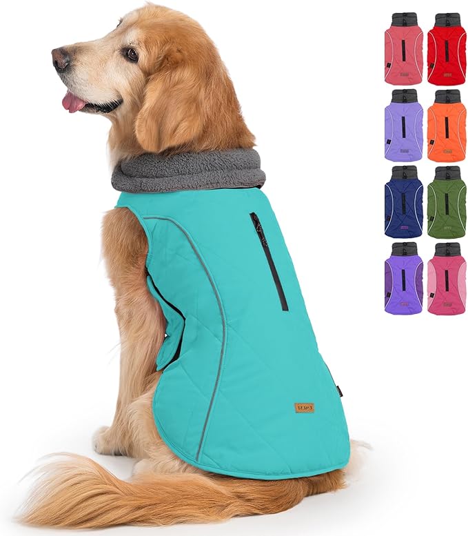 EMUST Dog Jackets for Winter, Cold Weather Coats for Dogs, Soft Winter Jackets for Medium Large Dogs, Turquoise, L