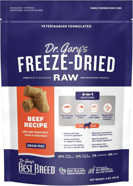 Best Breed Dr. Gary's Freeze-Dried Raw Food, Topper and Treat: Beef Recipe - 4 oz.