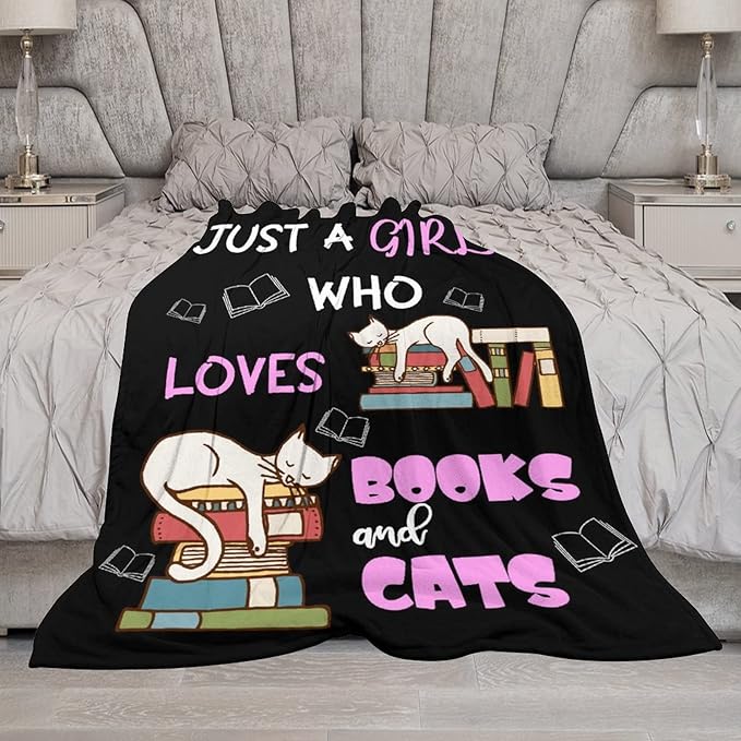 Cat Blanket Gifts - 30"x40" Cute Throw Blanket for Adults Kids - Black Soft Plush Throws for Bed, Couch & Travel