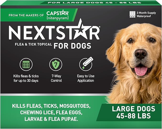 NEXTSTAR Flea and Tick Prevention for Dogs, Repellent & Control, Fast Acting Waterproof Topical Drops, Flea and Tick Prevention for Large Dogs, 3 Monthly Doses