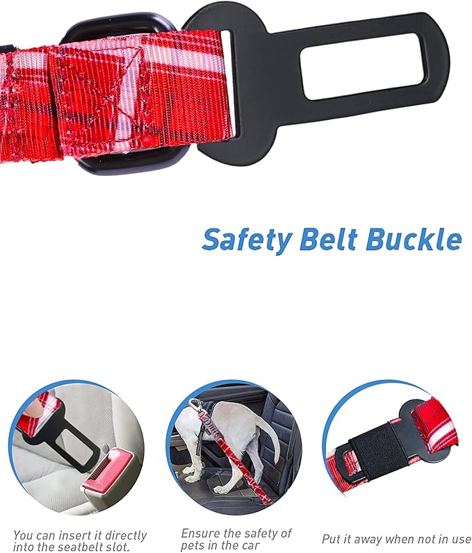 Hotsky Tactical Dog Leash Heavy Duty for Medium Large Dogs That Pull,4-6Ft Strong Bungee Shock Absorbing No Pull Dog Leash with Padded Double Handle and Car Seatbelt,Redplaid