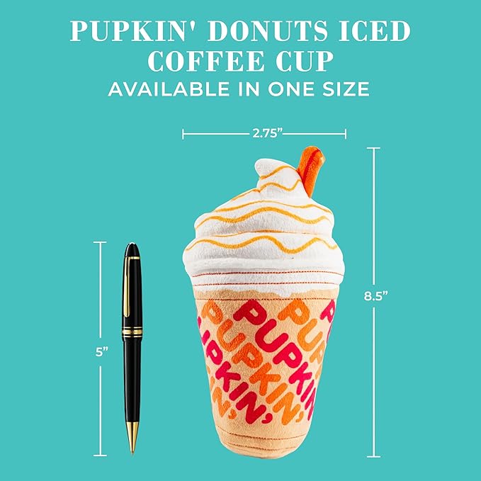 Haute Diggity Dog Pupkin' Donuts Iced Coffee Cup Plush Dog Toy for Small, Medium & Large Dogs, Interactive Funny Parody Squeaky Toys, Soft, Durable, Machine-Washable, & Safe Birthday Gift for Dogs