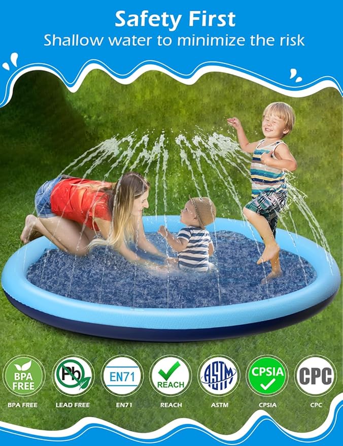 Kids Dog Splash Pad Sprinkler - Jasonwell Non Slip Dog Sprinkler Pad Splash Pool Puppy Dogs Pool Summer Outdoor Water Toys Backyard Durable Splash Pad for Toddlers Kids Small Medium Large Dogs Pet