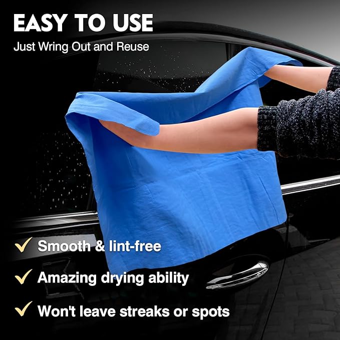 Premium Shammy Towel for Car Drying 2pk (26”x17”)-Super Absorbent Chamois Towel-Reusable shamies Towels for Cars, Bathroom,Pets, Dust Remove, No Spots/Streak/Scratch, Large, Blue