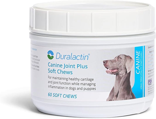 PRN Pharmacal Duralactin Canine Joint Plus - Joint Health Supplement for Dogs & Puppies to Support Healthy Cartilage Levels & Joint Function While Helping Manage Soreness - 60 Soft Chews