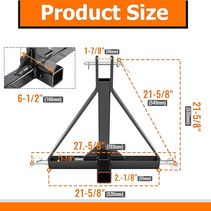 ECOTRIC 3 Point 2" Receiver Trailer Hitch Category 1 Tractor Mover Drawbar Hitch Heavy Duty Compatible with Kubota BX LM25H WLM Tractor NorTrac Yanmar Kioti Cat John Deere