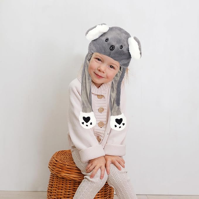 Animal Hat with Ears Moving Jumping Pop Up Beating Hat Plush Holiday Cosplay Dress Up Funny Gift for Kids