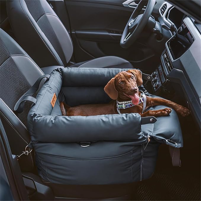 FUNNYFUZZY Dog Car Seat for Medium Sized Dogs, Waterproof 3 in 1 Soft Leather Dog Car Bed for Travel and Home,Portable and Safety,Fits Pets Up to 35 lbs(Blue)