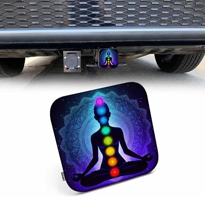 Meditating Woman in Lotus Pose Receiver Hitch Tube Cover Mandala Yoga Female Car Rear Trailer Hitch Covers, Anti-Loss Rubber Hitch Cover Plug Caps Fits 2 Inch Auto Truck Receivers
