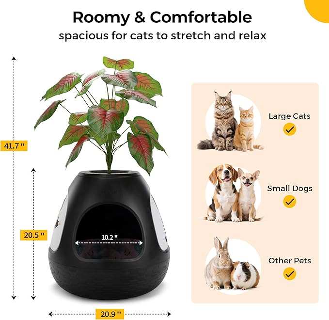 Copod8 Cat Bed Heated Pet Cave 4-in-1 Kitty Warming House Condo with Replaceable Scratching Board, Heating Pad and Air Purifier for Indoor Cats Rabbits Guinea Pigs Small Dogs (Black)