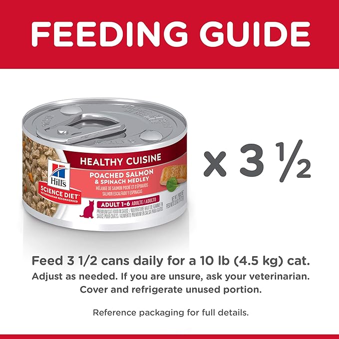 Hill's Science Diet Adult 1-6 Healthy Cuisine Wet Cat Food, Poached Salmon & Spinach Stew, 2.8 oz. Cans, 24-Pack