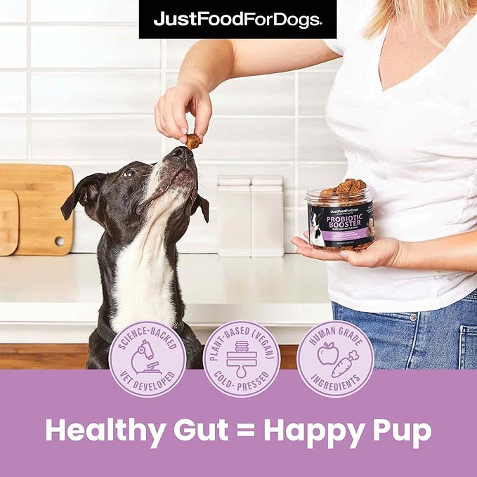 JustFoodForDogs Probiotic Booster Gut Health Soft Chews Supplement for Dogs, Digestive Health Support, Diarrhea, Human Grade Ingredients - 45 Count