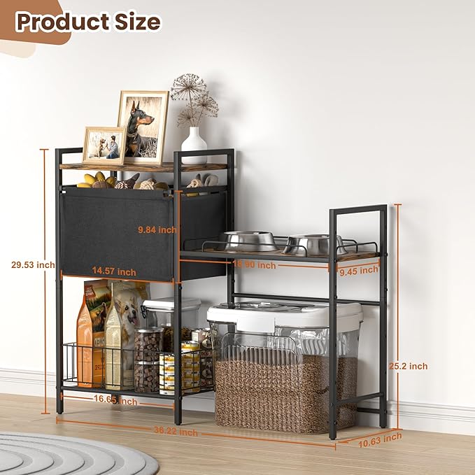 Elevated Dog Feeding Station, Stand with Toy Bin, Food & Water Bowl, Lifted Dog Bowl Holder Cabinet with Pet Storage Organizer for XLarge & Medium Dogs