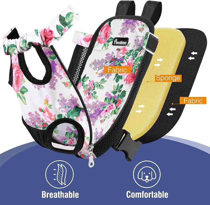 Pawaboo Pet Carrier Backpack, Adjustable Pet Front Cat Dog Carrier Backpack Travel Bag, Legs Out, Easy-Fit for Traveling Hiking Camping for Small Medium Dogs Cats Puppies, Extra Large, Flowers