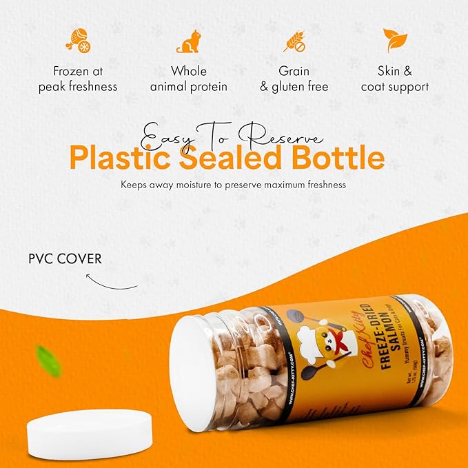Freeze-Dried Salmon Treats for Cats & Dogs – 100% Wild Caught, Single Ingredient, High-Protein, Healthy Snack – No Additives or Preservatives – 1.4oz - Inspected & Tested in USA