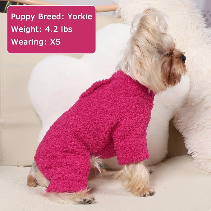 Dog Sweaters for Small Dogs Winter Dog Pajamas Sized Dogs Boy Girl Fleece Pet Clothes Puppy Outfit 4 Legs Jumpsuits for Chihuahua Yorkie Cat Apparel (Rose, Medium)