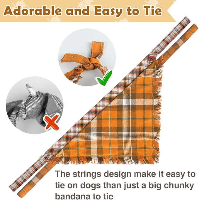 Kytely 2 Pack Fall Dog Bandanas X-Large Thanksgiving Dog Bandana Orange Plaid Pet Scarf for Boy and Girl Triangle Bibs for Large XL Dogs