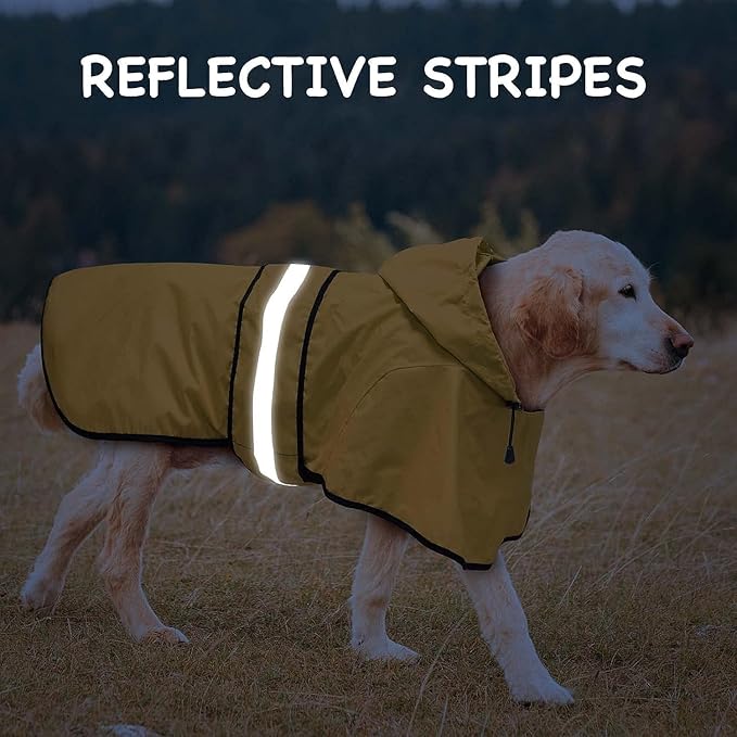 Fashion Hooded Dog Raincoat with Leash Hole- Reflective Dog Rain Jacket Adjustable Doggy Raincoats Lightweight Pet Rain Coat for Dogs (XX-Large, Yellow)