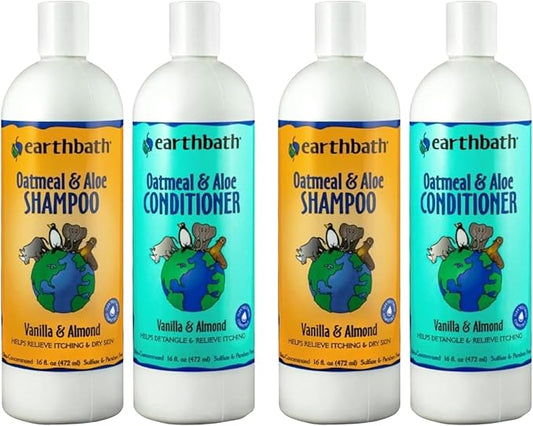earthbath Oatmeal & Aloe Dog Shampoo and Conditioner Set - Oatmeal Shampoo & Conditioner for Dogs, Itchy, Dry Skin Relief, Pet Wash, Made in USA - Vanilla & Almond, 16 Oz (2 Sets)