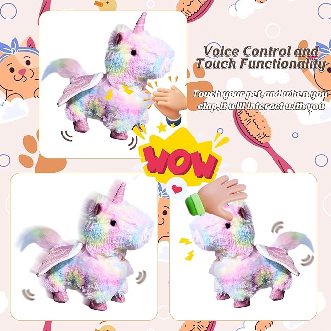 Unicorn Toys for Kids, Toy Unicorns That Walk and Bark, Walking Unicorn Toy for Kids with Leash, Interactive Stuffed Toy with Remote Control, for Girls and Boys Aged 3-7 Year Old