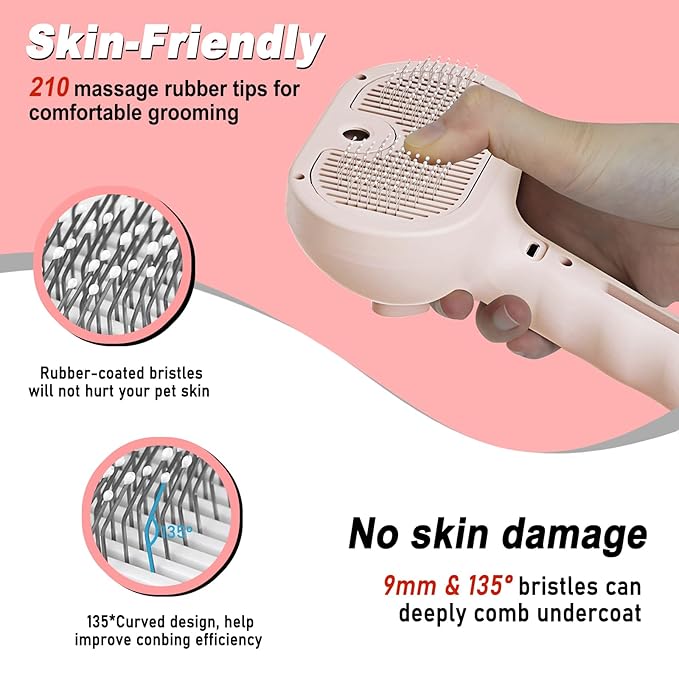 Dog Steam Brush 3 in 1 Cat Brush with Steam and Release Button Grooming Tool for Indoor Pets Dogs Hair Removal Shedding Water for Small Animals Long Short Haired(PINK)
