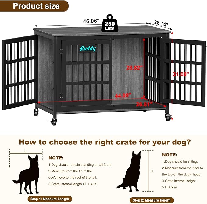 EasyCom 48"/42"/33" Dog Crate Furniture with Name Tag, Heavy Duty Dog Kennel Indoor for Large Dogs, Escape-Proof and Chew-Proof Dog Cage for high Anxiety Dog, Decorate House as TV Stand, End Table