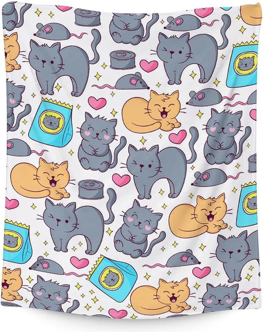 Cat Blanket Gifts - 30"x40" Cute Throw Blanket for Adults Kids - Colorful Soft Plush Throws for Bed, Couch & Travel