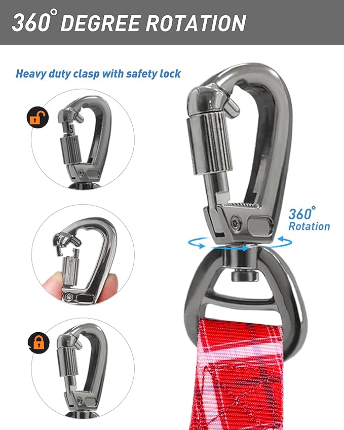 Hotsky Tactical Dog Leash Heavy Duty for Medium Large Dogs That Pull,4-6Ft Strong Bungee Shock Absorbing No Pull Dog Leash with Padded Double Handle and Car Seatbelt,Redplaid