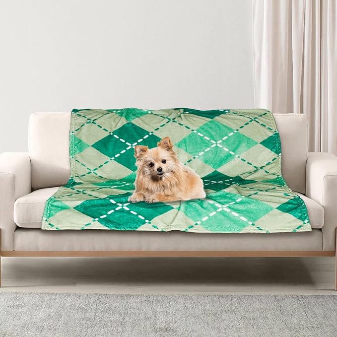 Premium Soft Dog Blanket - Brown Flannel Fleece - Paw Print - Small/Medium Dog, Puppy & Kitten,Green