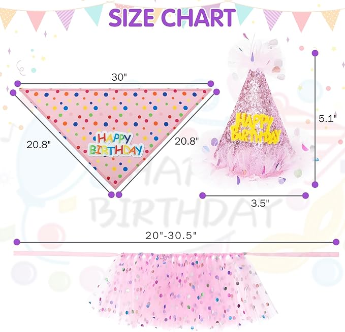 SCENEREAL Dog Birthday Bandana with Hat and Dress Girl Set, Large Dog Birthday Party Supplies, Cute Pink Tutu Skirt Outfit for Medium Large Dogs
