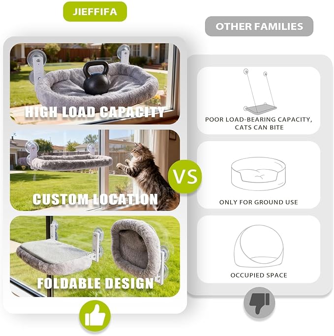 Cat Window Perch with Strong Suction Cups, Cat Window Hammock Foldable Bed with Breathable Mesh, All-Season Lounger for Medium Small Cats to Bird Watch & Sunbathe (Grey, L)