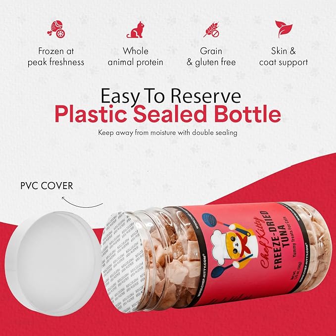 Freeze-Dried Tuna Treats for Cats & Dogs – 100% Wild Caught, Single Ingredient, High-Protein, Healthy Snack – No Additives or Preservatives – 1.7oz - Inspected & Tested in USA