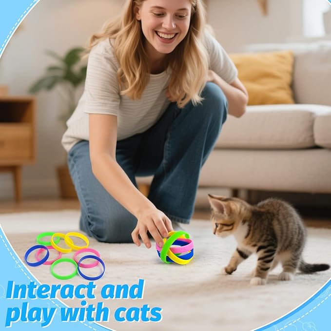 Cat Toys 24 PCS, Rubber Cat Chew Toy, Interactive Cat Toys to Kill Time, Colorful Bracelets Bands for Cat